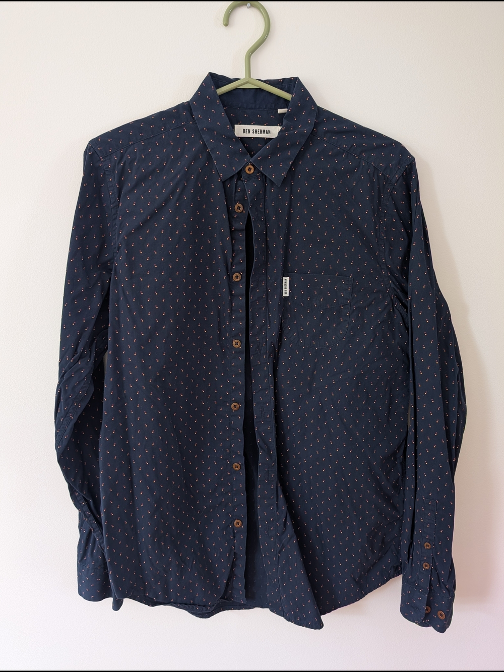 Ben Sherman - Medium - Navy Micro-Print Long Sleeve Shirt